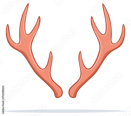 Cartoon antlers illustration, deer animal horns vector drawing, fauna decoration