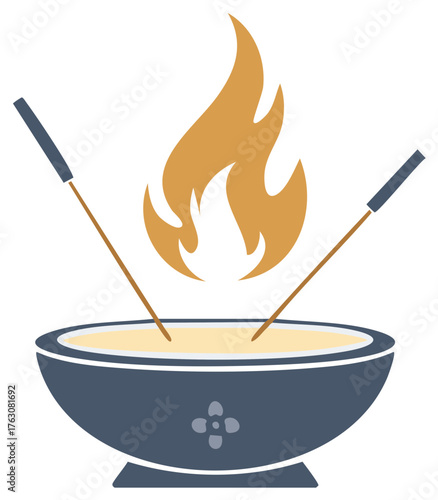 Fondue Pot with Cheese or Chocolate and Flame Cookware with Dipping Sticks