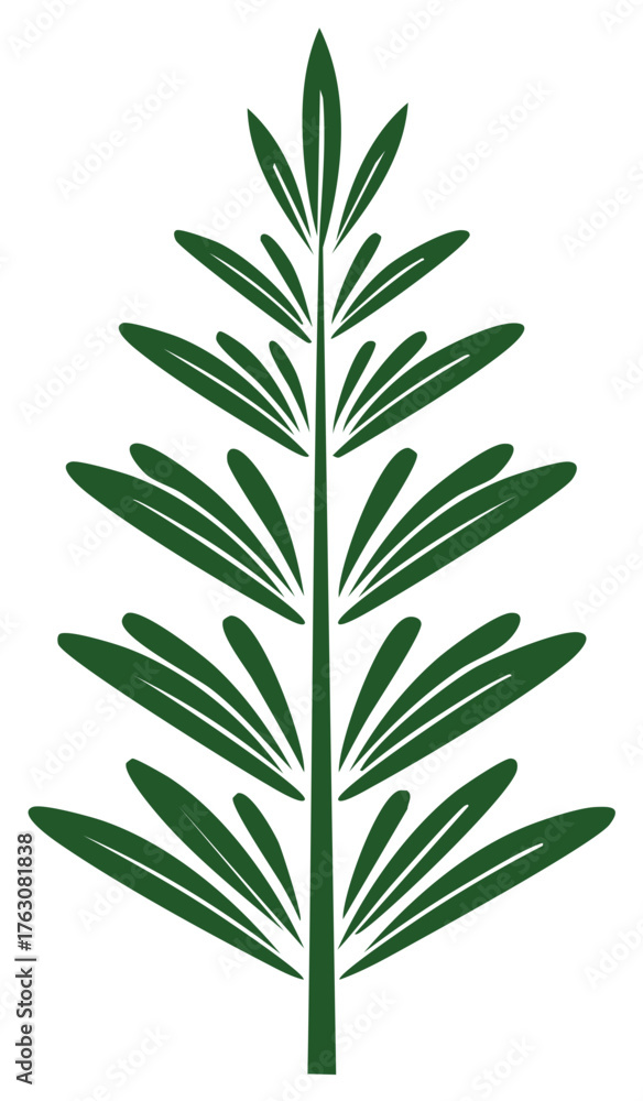 Fototapeta premium Stylized Green Branch Illustration Simple Leaf Shapes Design Template Element