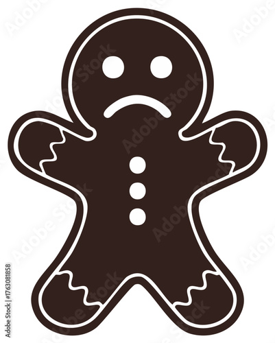 Sad frowning gingerbread man cookie icon a simple unhappy Christmas holiday graphic