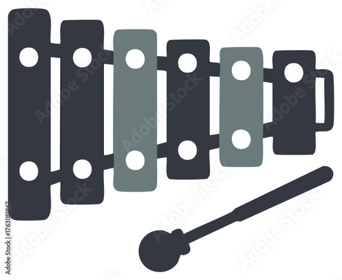 Simple flat design illustration of a toy xylophone and mallet musical instrument