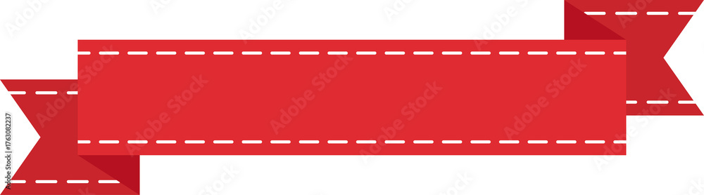 Fototapeta premium Red Ribbon with White Dashed Border Banners and Labels - Flat Design Illustration 