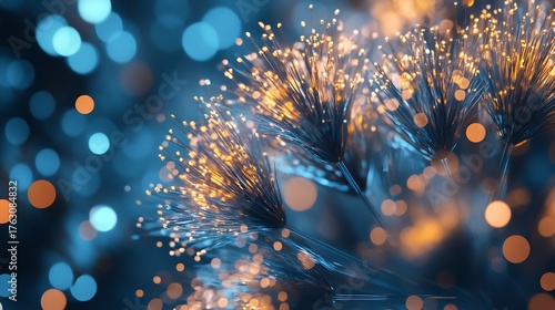 Vibrant fiber optics glow with futuristic digital data streams