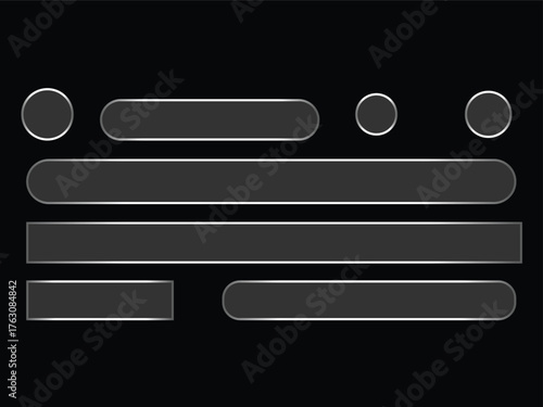 Vector art of set of dark gray user interface elements with glowing edges on a for app and web design projects