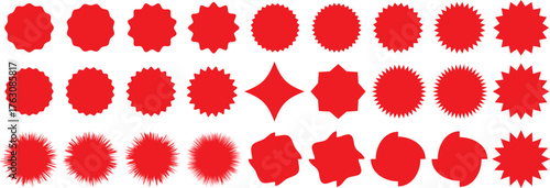 Sale stickers with zigzag edges and starburst price tags special offer silhouette. red. color starburst sticker sale sticker price quality mark retro stars sale and badges sunburst stamp seal	