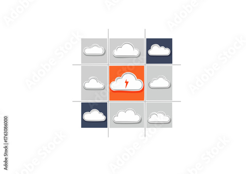 Cloud Computing Tic Tac Toe Game with Lightning Bolt Icon Representing a Strike