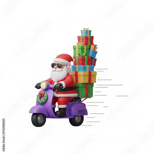 Santa claus on a scooter, Christmas, Present, Gift, Xmas, Santa Claus Delivery Isolated Image.