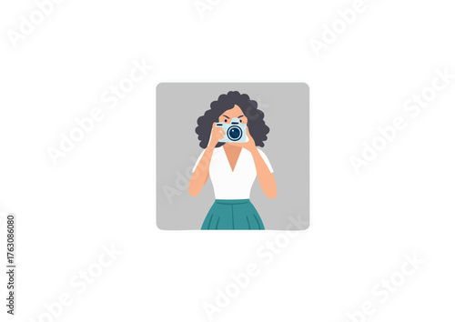 A Woman Holding a Camera and Taking a Photo, Illustrating the Concept of Photography and Capturing Moments