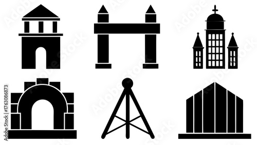 Black and white architectural landmarks representing global travel destinations