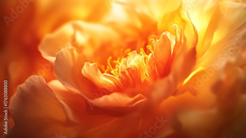 Luminous orange flower petals glowing with warm, soft light
