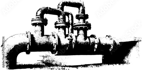 Industrial process flow in black and white halftone for design and poster art