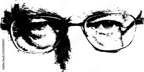 Black and white halftone illustration of reading glasses with artistic xerox effect for retro designs