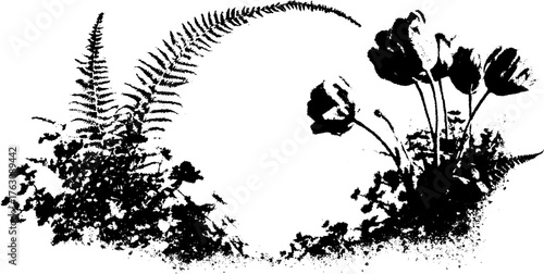 Black and white halftone floral design for posters and prints