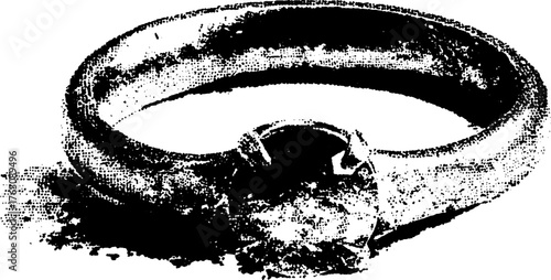 Vintage halftone black and white gem ring design for print and posters