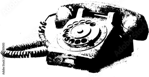 Vintage rotary telephone in halftone effect for retro themed designs