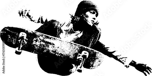 Black and white skater portrait with punk style for grunge art design