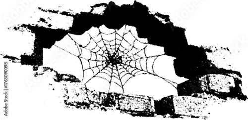 Timeless spiderweb design in gritty black and white halftone art for tattoos and posters