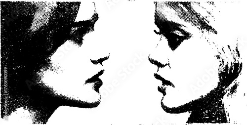 Dual faces in halftone style for artistic design and decor