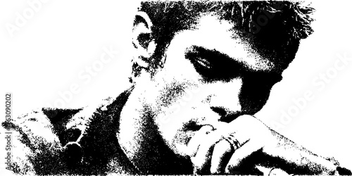 Black and white halftone portrait with stencil spray texture for artistic design