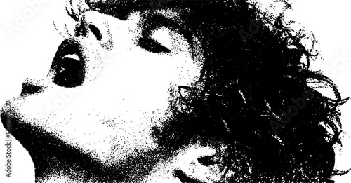 Black and white halftone stencil spray art with grainy punk grunge effect