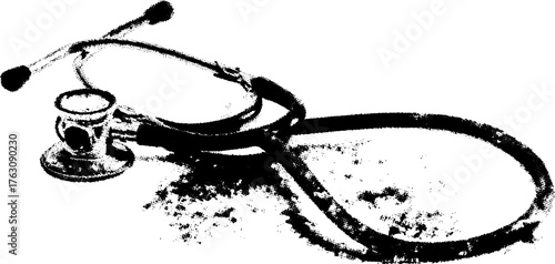 Black and white halftone illustration of stethoscope for medical design and print