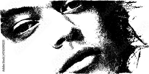 Black and white halftone portrait sticker for retro design