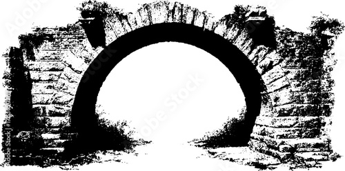 Black and white halftone illustration of ancient stone arch ruins