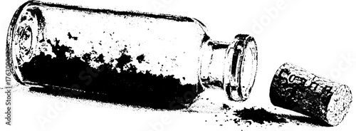 Black and white halftone glass bottle illustration with cork detailing