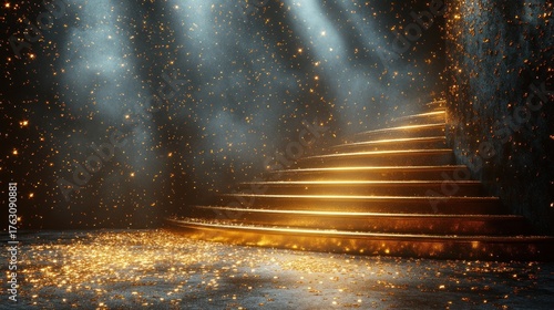 Ascending to new heights, a staircase bathed in golden light
