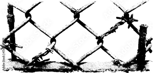 Black and white halftone design of urban metal fence concept for posters