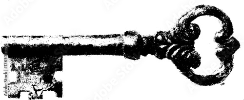 Vintage key in black and white halftone design for retro aesthetic and print projects