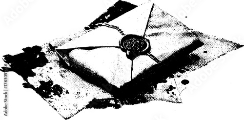 Vintage wax sealed letter with halftone texture for gothic and grunge design