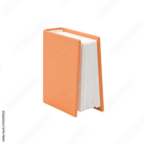3D orange hardcover book standing upright showing pages on transparent background book icon