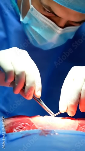 Surgeon performing intricate surgery on a patient in a sterile operating room with focused precision