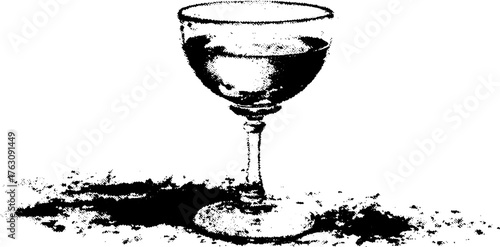Vintage halftone wine glass illustration - grunge black and white art for decor and design