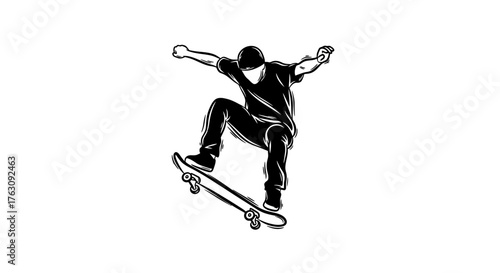 Skateboarder Performing Mid-Air Trick Illustration Capturing Energy and Style