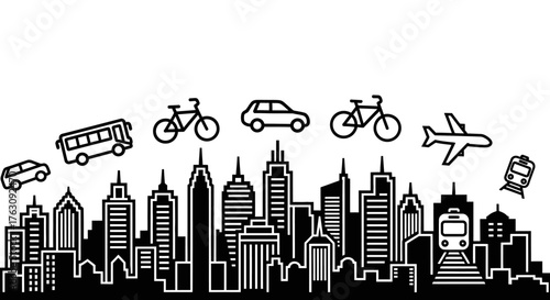 Cityscape Transportation Urban Skyline with Vehicles & Transit