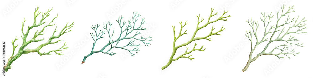 Fototapeta premium Bare Tree Branch Variations: Watercolor Illustration on White