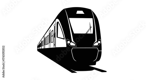 Dynamic monochrome illustration of a contemporary commuter train, perfect for fast urban transit, public transportation, and travel concept designs showcasing efficient mobility