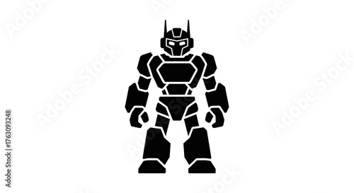 A striking silhouette of a robotic warrior in a powerful stance, ready for action
