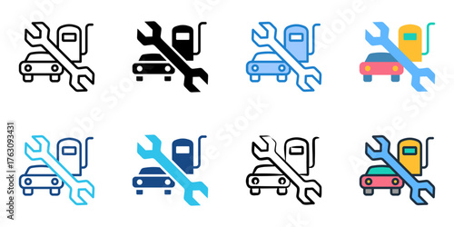 Service station icon set multiple style collection 
