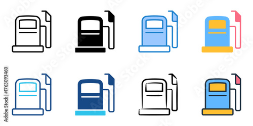 Gas station icon set multiple style collection 
