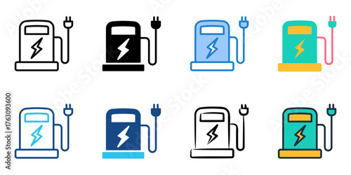 Charging station icon set multiple style collection 
