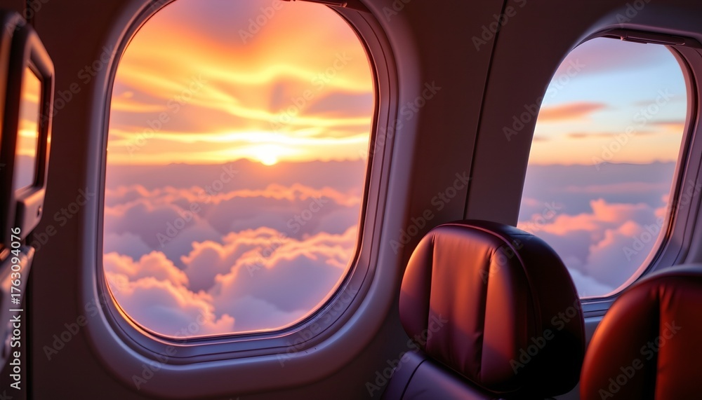 Fototapeta premium Scenic Sunset View From Passenger Window with Cozy Interior
