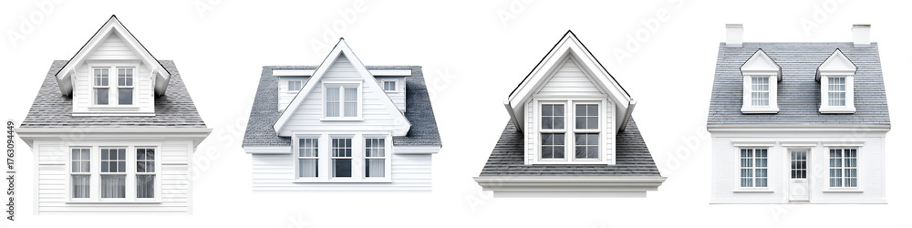 Obraz premium Charming House Dormers: Architectural Details on White