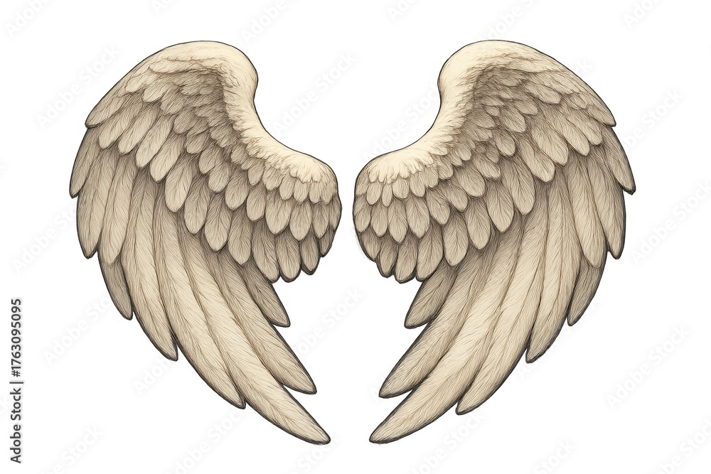 Obraz premium Angel wings illustration depicting spiritual freedom, purity, and heavenly concepts with a transparent background