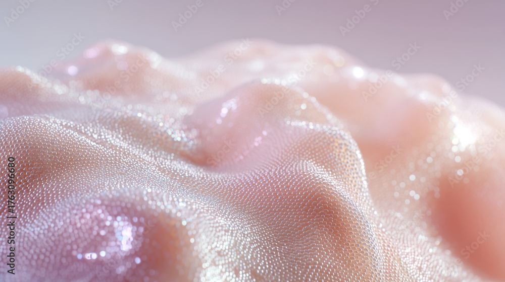 Fototapeta premium Bioengineered skin with microscopic cellular texture for medical transplantation. Artificial tissue showing detailed surface structure for regenerative dermatology and wound healing research.