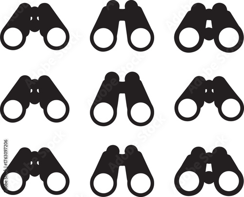 Black and White Binoculars Icons in Various Angles