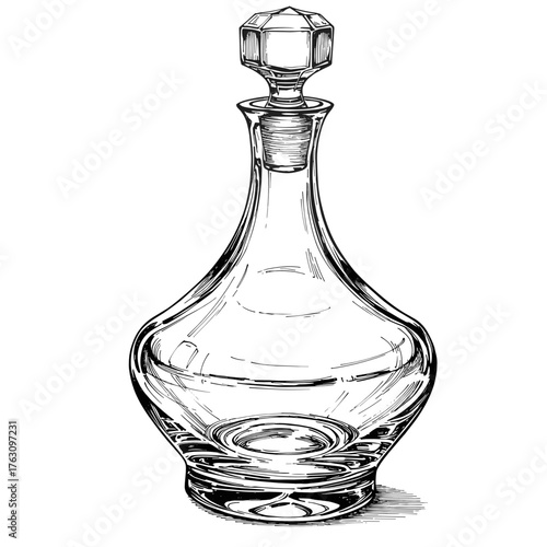 Elegant glass decanter with intricate design and polished finish  