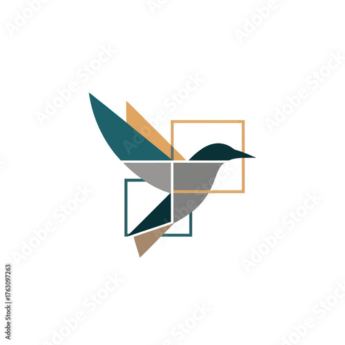 Abstract geometric bird logo design with square frames.